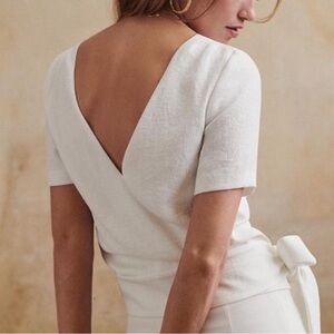 Sezane Jeanne Blouse Open Back Full True Wrap Tie Top Short Sleeve White 36 / 4